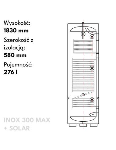 ZASOBNIK CIEPŁEJ WODY UŻYTKOWEJ  ZE STALI NIERDZEWNEJ AISI 316,  300 L  MAX + SOLAR