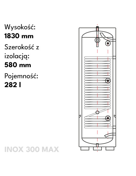 ZASOBNIK CIEPŁEJ WODY UŻYTKOWEJ ZE STALI NIERDZEWNEJ AISI316 ,  300 L  MAX